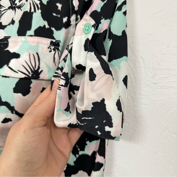Equipment Black Mint Pink Floral Short Sleeve Button Down Shirt Womens S Top - Picture 4 of 11